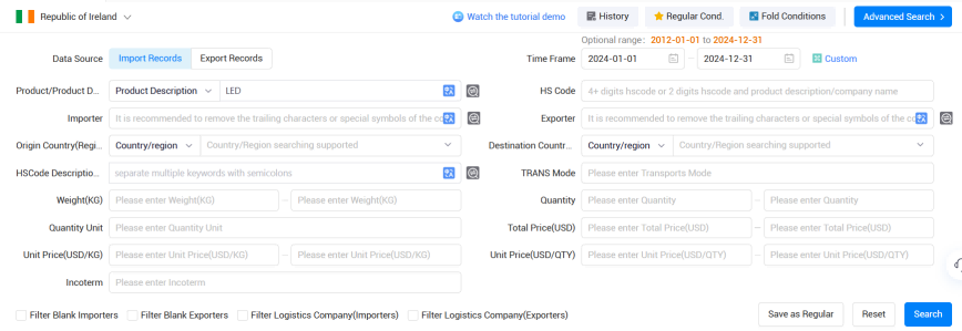 爱尔兰海关数据,海关数据,SG亚洲胜游海关数据